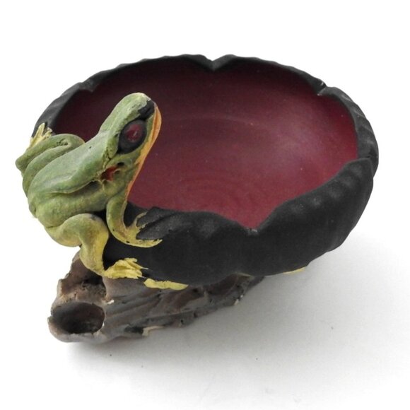 1992 Nancy Yturriaga Adams Clay Mini Bowl Frog on Water Lily Signed Collectible - Picture 1 of 11
